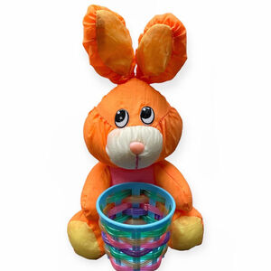 Vtg Easter Basket with Nylon Bunny Rabbit Plush Orange Parachute Tb Trading Co